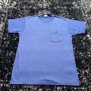 Vintage Basics Men Blue Pocket T-Shirt L Heathered Short Sleeve Single Stitch